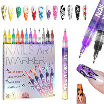 12 Colour 3D Nail Art Pen Set