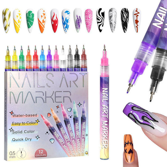 12 Colour 3D Nail Art Pen Set