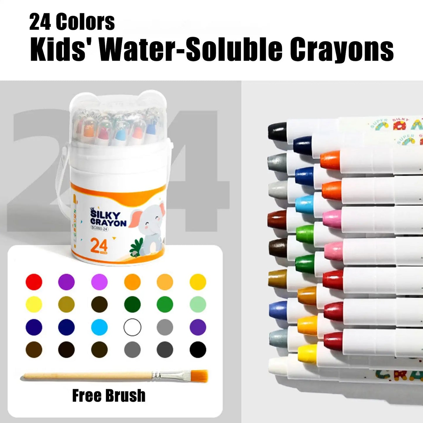 24 Colours Silky Crayons - Non Toxic, Washable Crayons for Toddlers & Kids